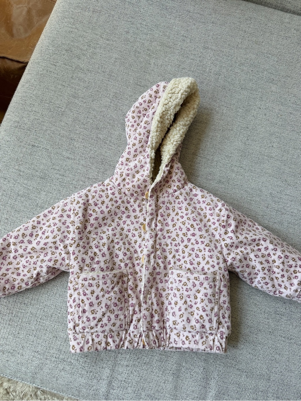 Quincy Mae floral Sherpa Plush Jacket with Light Pink Floral Trim